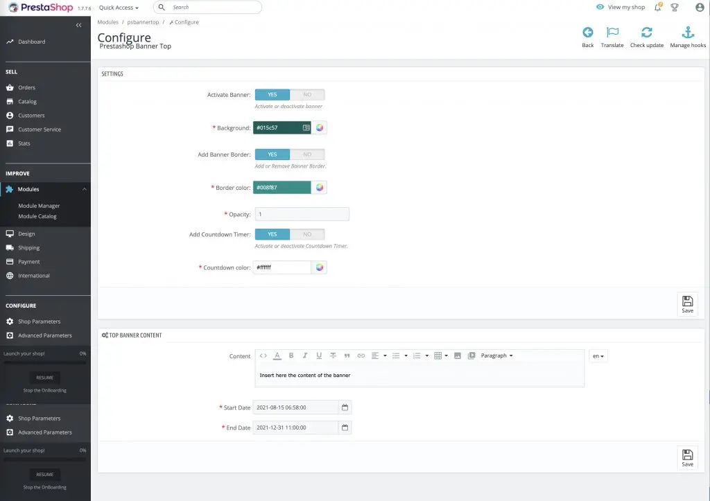 Prestashop Banner Top Module Admin Back End